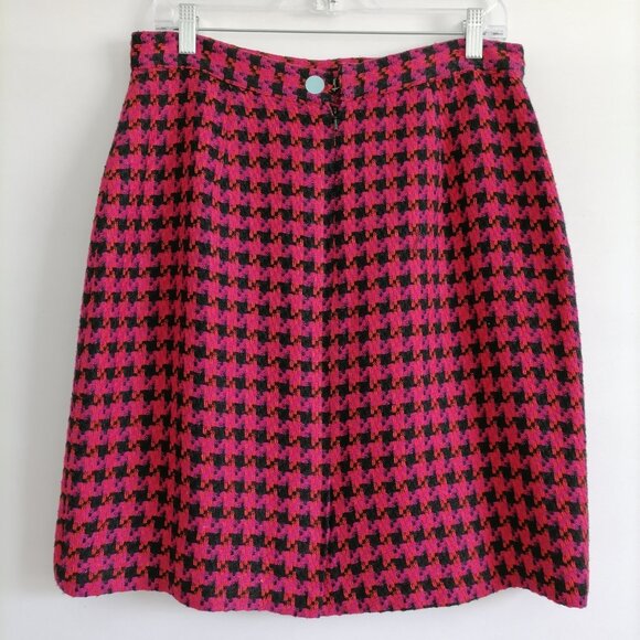 Geary Roark Womens Pink Houndstooth Print Silk Jacket Skirt Set Outfits Size 14 - Picture 10 of 12